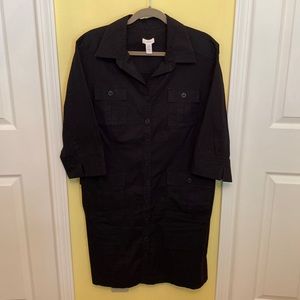 Chico’s Black Button Up Shirt Dress with Collar, Pockets with Button Top/Bottom